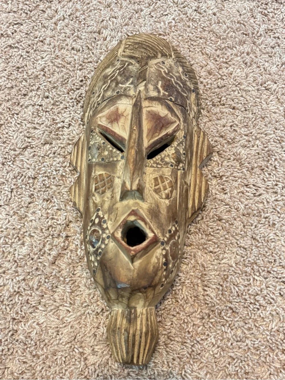 Wall Art Handmade Thinking Mask African Wood Mask (Ghana) 15”